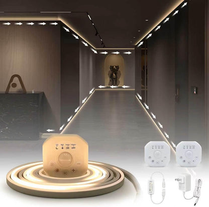 Motion Sensor LED Strip Lights - Chasing Effect Auto ON/Off for Stairs, Bedroom, Under Cabinet - 16.4ft White, Intelligent Motion Sensor Stair Lights
