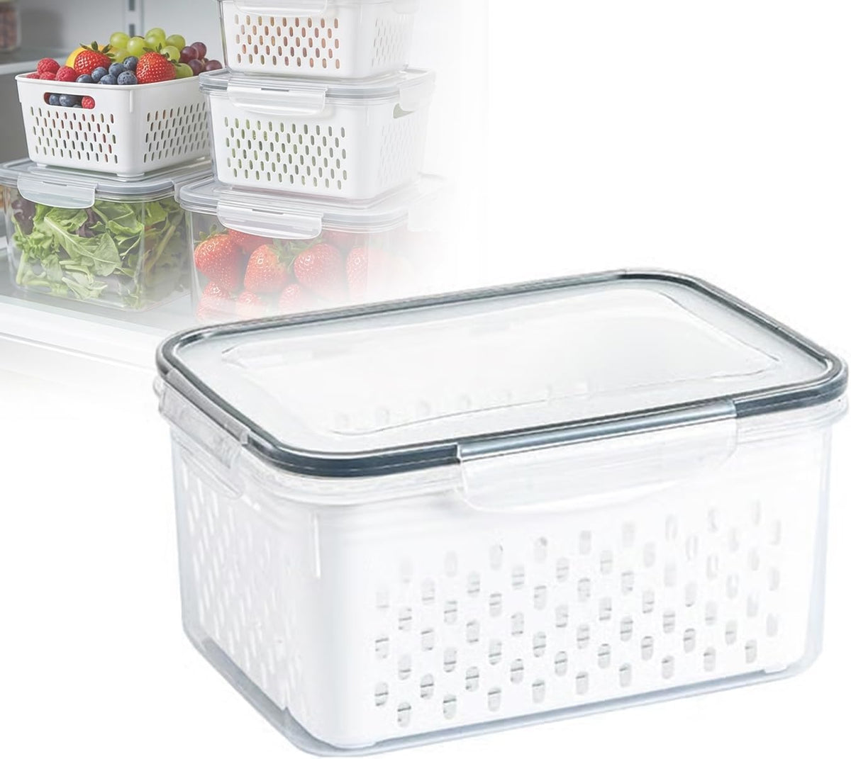 Food Storage Containers for Fridge with Removable Colander,Leakproof Food Storage Containers,Dishwasher Safe Produce Saver, Keep Berry Fruit Fresh Longer (850ml*1)