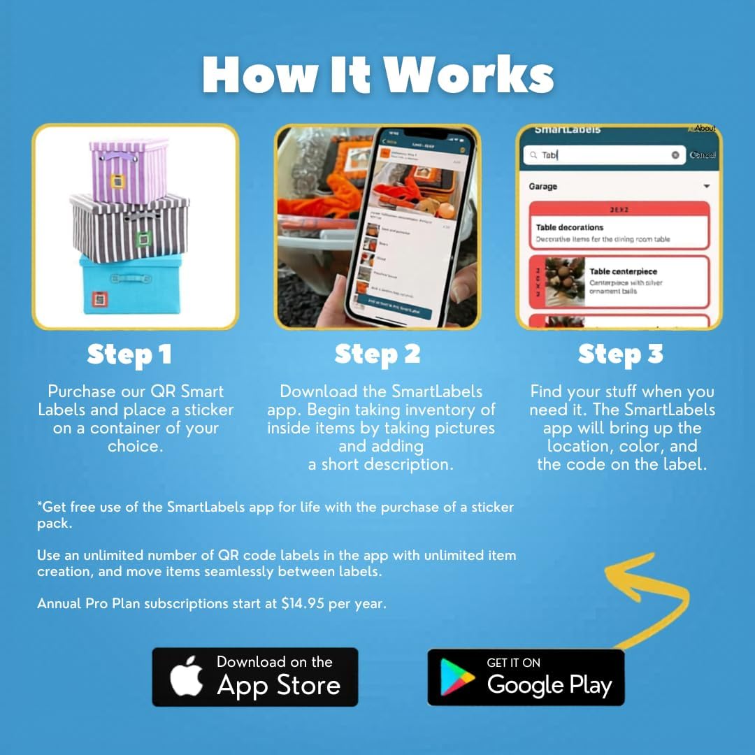 QR Code Stickers with AI Photo Analysis App - Auto-Creates Item Descriptions - No Typing - Made in USA - QR Code Labels for Storage & Inventory Tracking, Organization & Moving, Pack of 48