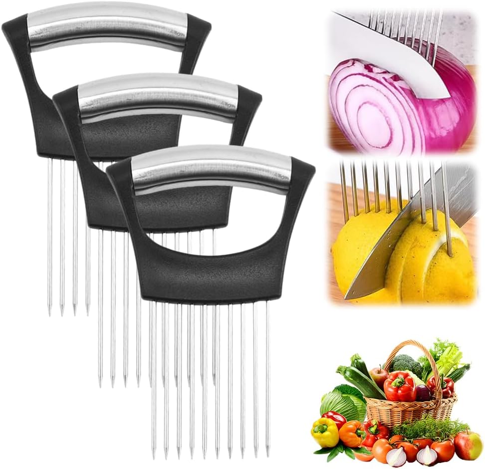 Stainless Steel Onion Slice Holder, 2025 New Onion Slice Holder for Slicing, Chopper Assistant Tool, Lemon Slicer Vegetable Cutter for Meat, Lemon, Potato, Tomato - Kitchen Gadgets (3)