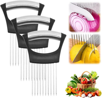 Stainless Steel Onion Slice Holder, 2025 New Onion Slice Holder for Slicing, Chopper Assistant Tool, Lemon Slicer Vegetable Cutter for Meat, Lemon, Potato, Tomato - Kitchen Gadgets (3)