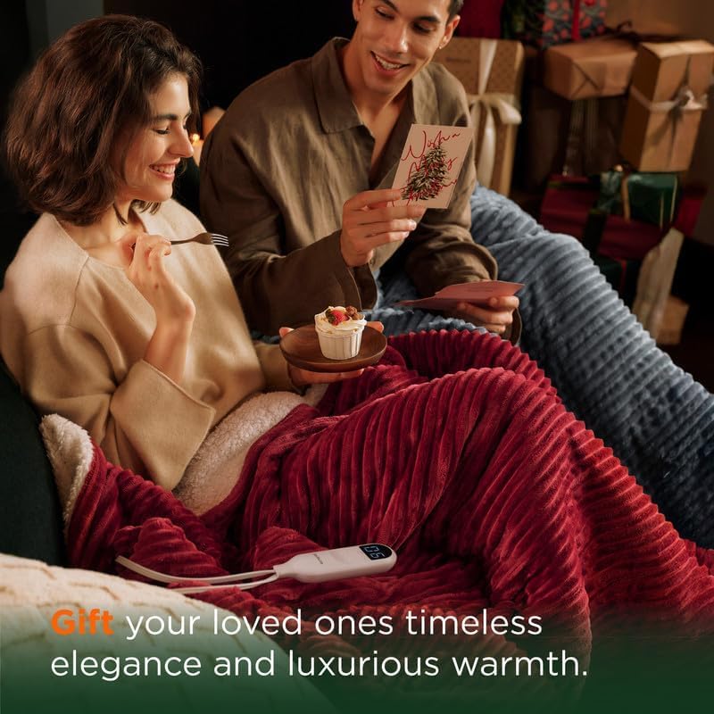 Bedsure GentleSoft Heated Blanket Throw - Soft Ribbed Flannel Electric Blanket, Gifts for Grandma (50x60 inches, Grey)