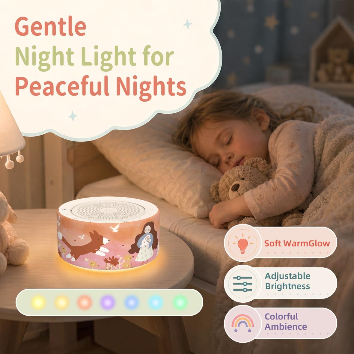 Kipcush White Noise Machine for Baby & Adults, 30 Soothing Sounds, Sleep Sound Machine with 8 Color Night Light, Memory Function, White Noise for Sleeping, Nursery, Office, Travel & Relaxation