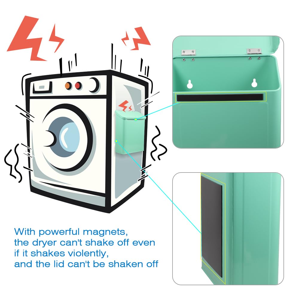 Picowe Magnetic Laundry Storage, Large Metal Lint Holder Bin with Lid for Laundry Room, Space-Saving Trash Container Hanging on Dryer, Washer or Wall Mount Trash Bin (White)