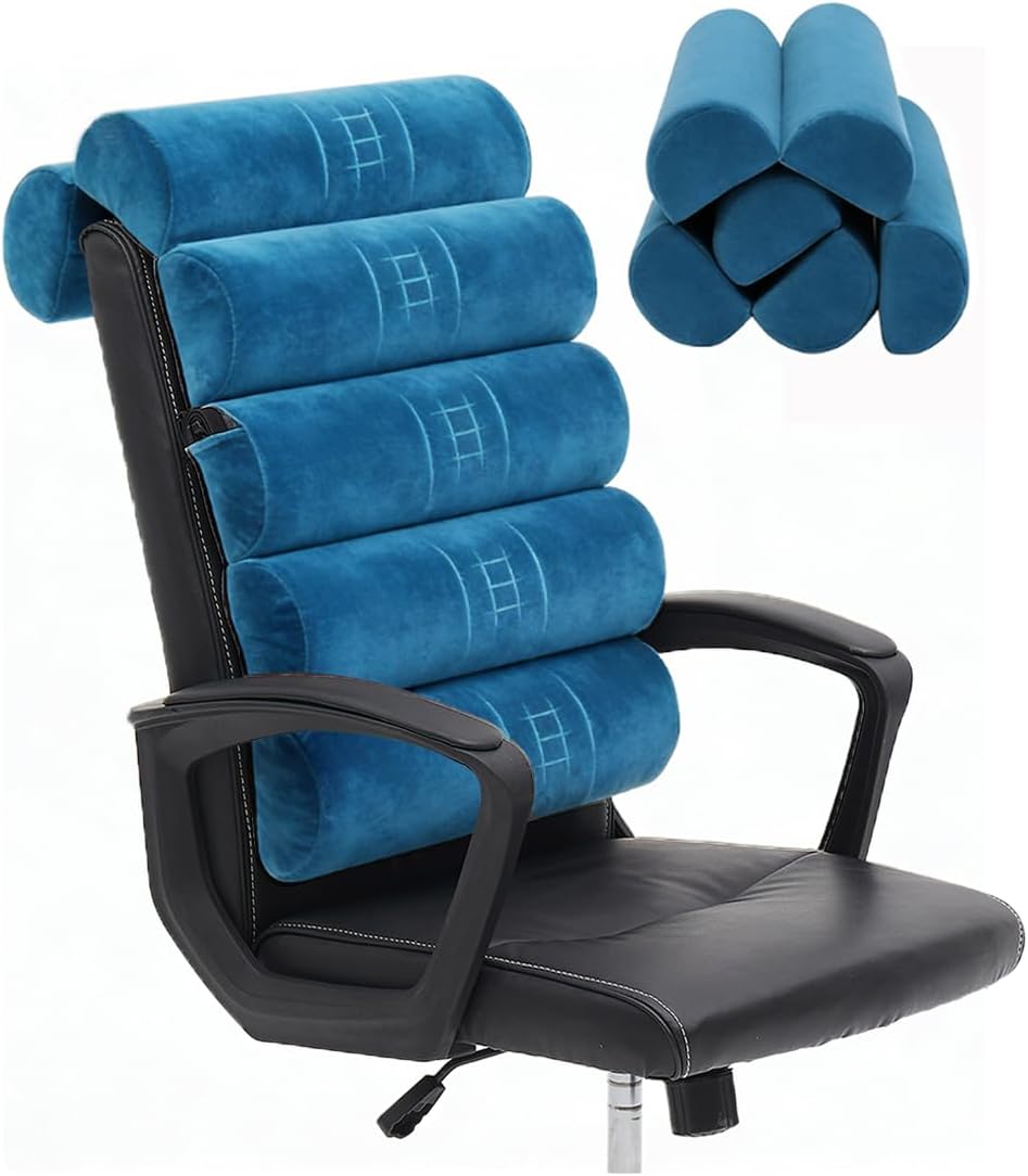 Lumbar Support Pillow for Office Chair,Multiple Adjustable | Back Support for Office Chair High Back/Couch/Sitting on Bed,Patented 6 Semi Cylindrical Back Cushion,Short Velvet Cover
