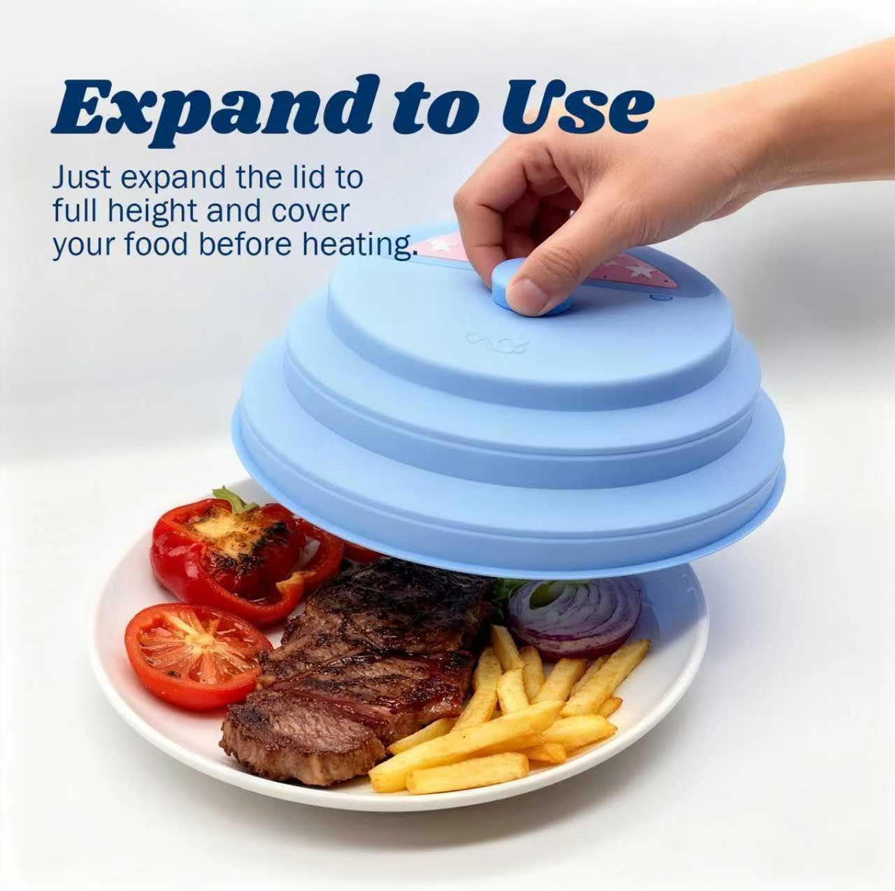 Silicone Microwave Cover, BPA-Free Collapsible Microwave Splatter Cover with Vents & Handle, Dishwasher Safe, Fits 9.5” Plates