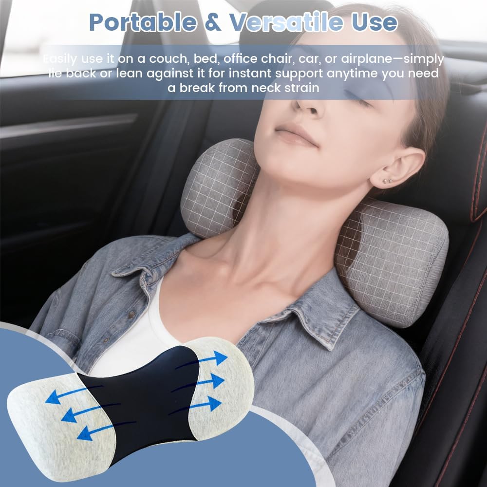 Neck Roll Pillow for Pain Relief, Cervical Memory Foam Pillow with Contour Support and Breathable Case, Portable Neck Stretcher Device for Home, Office, Travel and Relaxation