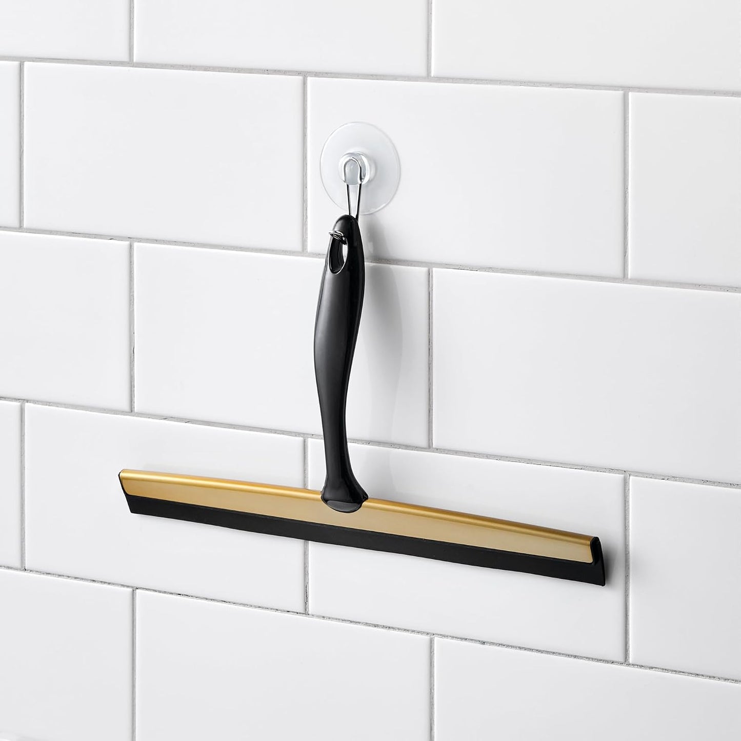 iDesign Zia Metal and Plastic Bathroom Squeegee for Shower, Glass Doors, Floors, Mirrors, with Suction Hook Holder , 12 Inches, Clear and Stainless Steel | Wall Hook Included
