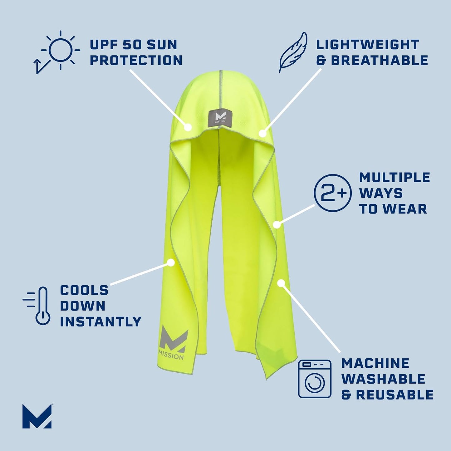 MISSION Cooling Hoodie Towel, Evaporative Cool Technology, Cools Instantly When Wet, UPF 50 Sun Protection, Contours Your Head to Stay in Place, Great for Sports, Fitness, Gym