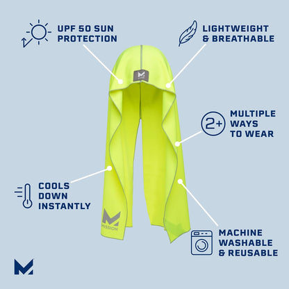 MISSION Cooling Hoodie Towel, Evaporative Cool Technology, Cools Instantly When Wet, UPF 50 Sun Protection, Contours Your Head to Stay in Place, Great for Sports, Fitness, Gym