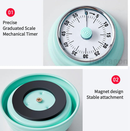 Visual Timer, 60-Minute Magnetic Mechanical Kitchen Timer Green | Stainless Steel Manual Countdown Timer with Loud Alarm for Cooking, Fitness, Office