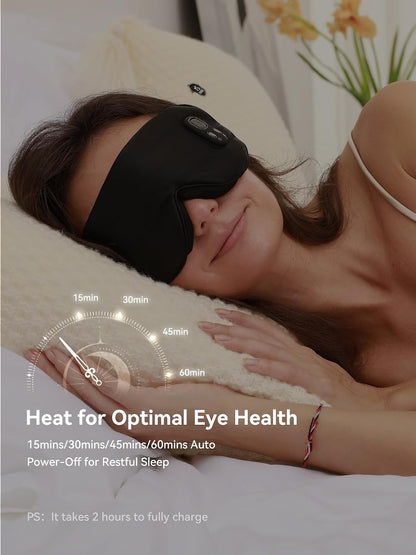 Heated Eye Mask for Dry Eye Relief, Cordless Warm Compress Sleep Mask with 4 Heat Settings & Timer, Rechargeable Silk Eye Warmer for Migraine, Travel, Women Men Black