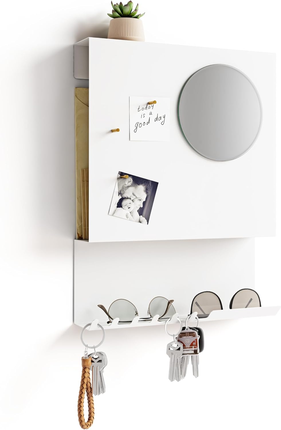 Key Holder Wall Mount and Mail Organizer - Hide Your Mail with a Modern and Minimal Look (Black)