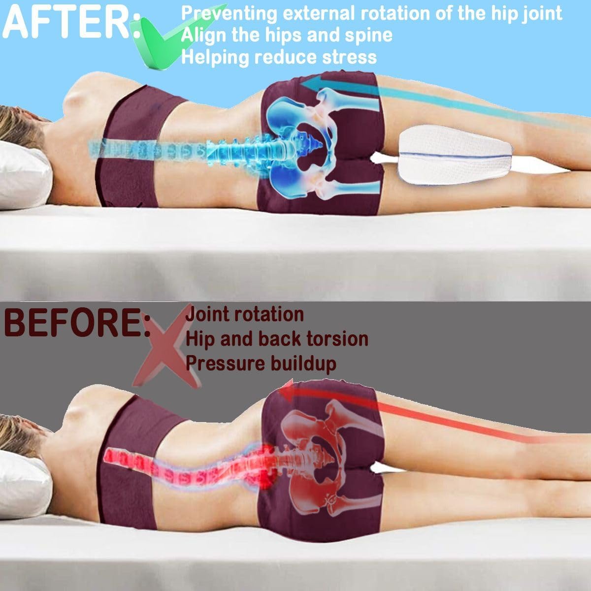 Tiwwie Knee Pillow Leg Pillow for Side Sleepers Foam Support Pillow for Sleeping for Back Pain,Memory Foam Cushion Pregnancy Pillow Leg Positioner Pillows for Side Sleeping