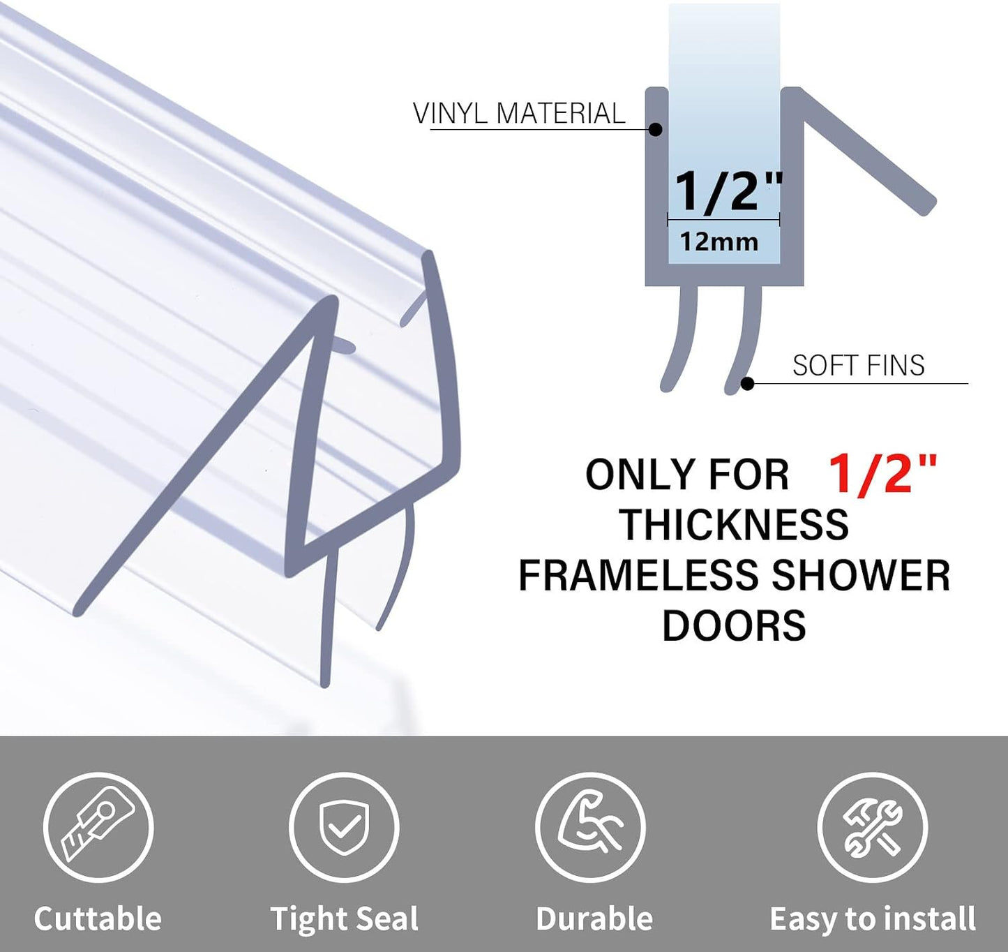 Shower Door Bottom Seal 2-Pack, 36"(914mm) Long PVC Strips with Drip Rail for 5/16"(8mm) Glass Door, Prevent Water from Spilling and Keeps The Room Clean
