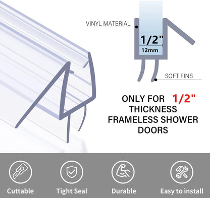 Shower Door Bottom Seal 2-Pack, 36"(914mm) Long PVC Strips with Drip Rail for 5/16"(8mm) Glass Door, Prevent Water from Spilling and Keeps The Room Clean