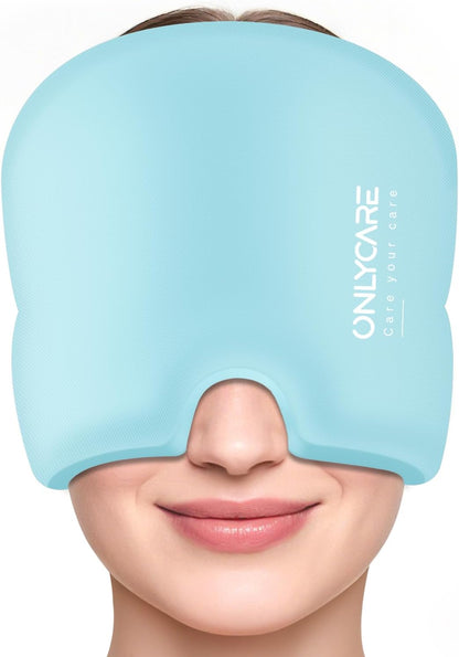 ONLYCARE Migraine Relief Cap, Headache Relief Cold Cap with Odorless Gel | Cooling Hat Head Wrap Soothing Face Ice Pack Mask Products for Tension Stress Hangover & Puffy Eyes, Relaxing Gifts for Women