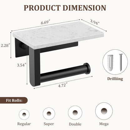 BWE Brushed Gold Toilet Paper Holder with Marble Shelf Wall Mounted | Toilet Paper Roll Holder with Phone Shelf 304 Stainless Steel Tissue Holder for Bathroom Washroom,Saving Space