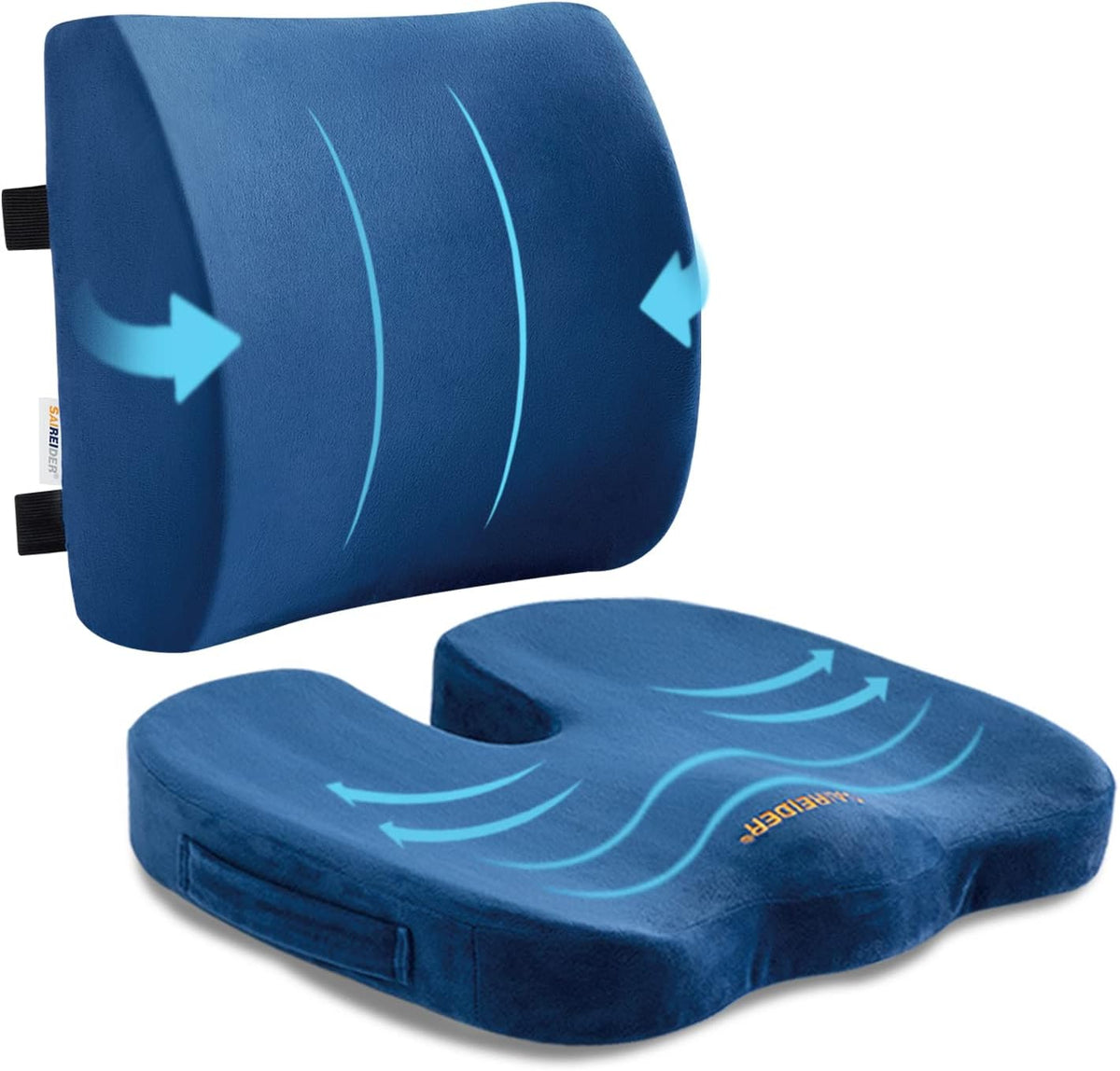 SAIREIDER Seat Cushion and Lumbar Support Pillow for Office Chair, Memory Foam Car Seat Cushions Back Support Pillows, Help Relieve Pain of Back, Lumbar, Tailbone and Sciatic Nerve（Black）