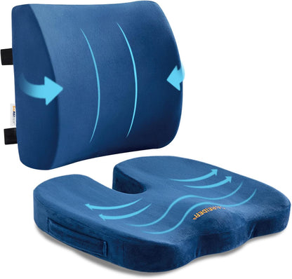 SAIREIDER Seat Cushion and Lumbar Support Pillow for Office Chair, Memory Foam Car Seat Cushions Back Support Pillows, Help Relieve Pain of Back, Lumbar, Tailbone and Sciatic Nerve（Black）