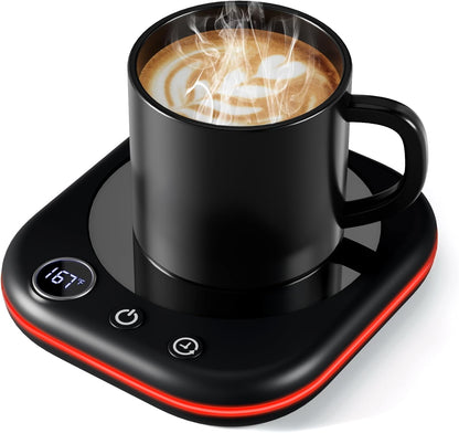 Mug Warmer Upgraded,Coffee Mug Warmer for Desk LEDs Light 3 Temp Settings (113-167°F) 1-12H Timer 4 H Auto Shut Off Beverage Cup Candle Warmer for Coffee Tea Milk(Wood Grain)
