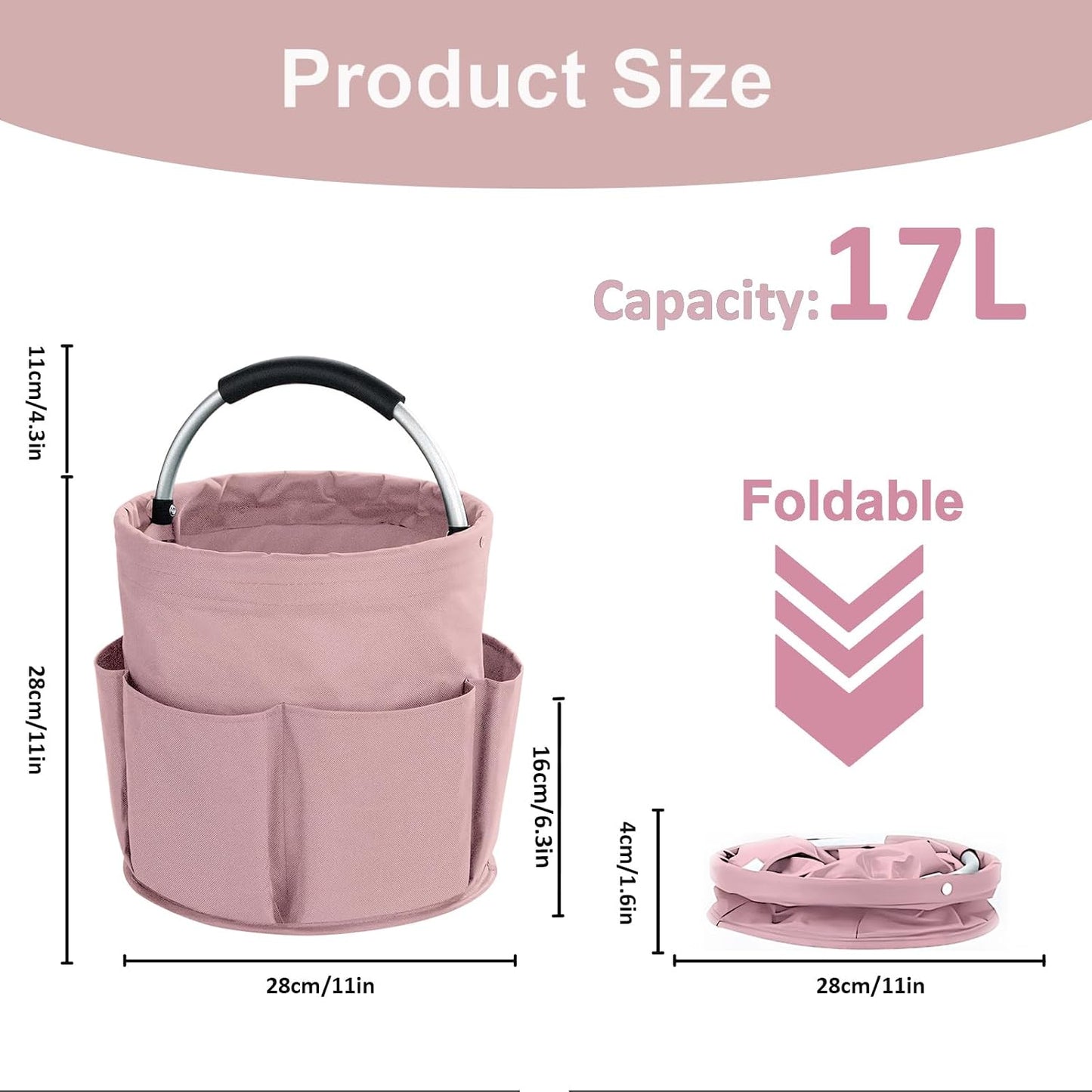 17L Cleaning Caddy with Handle, Cleaning Supplies Organizer, Foldable Storage Basket, Cleaning Supply Caddy, Portable Multi Cleaning Bucket Bag for Home, Garden (Blue)