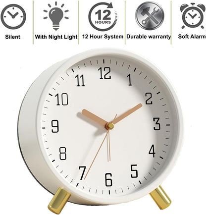 SHISEDECO Small Analog Alarm Clock, Battery Operated Desk Clock, White