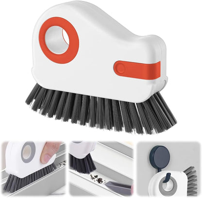 2 in 1 Groove Cleaning Brush, Window Track Cleaning Tools (Gray) | Multifunction Window Track Cleaner with Hard Bristle and Hidden Scraper, Crevice Brush for Sliding Door Track, Window Seal
