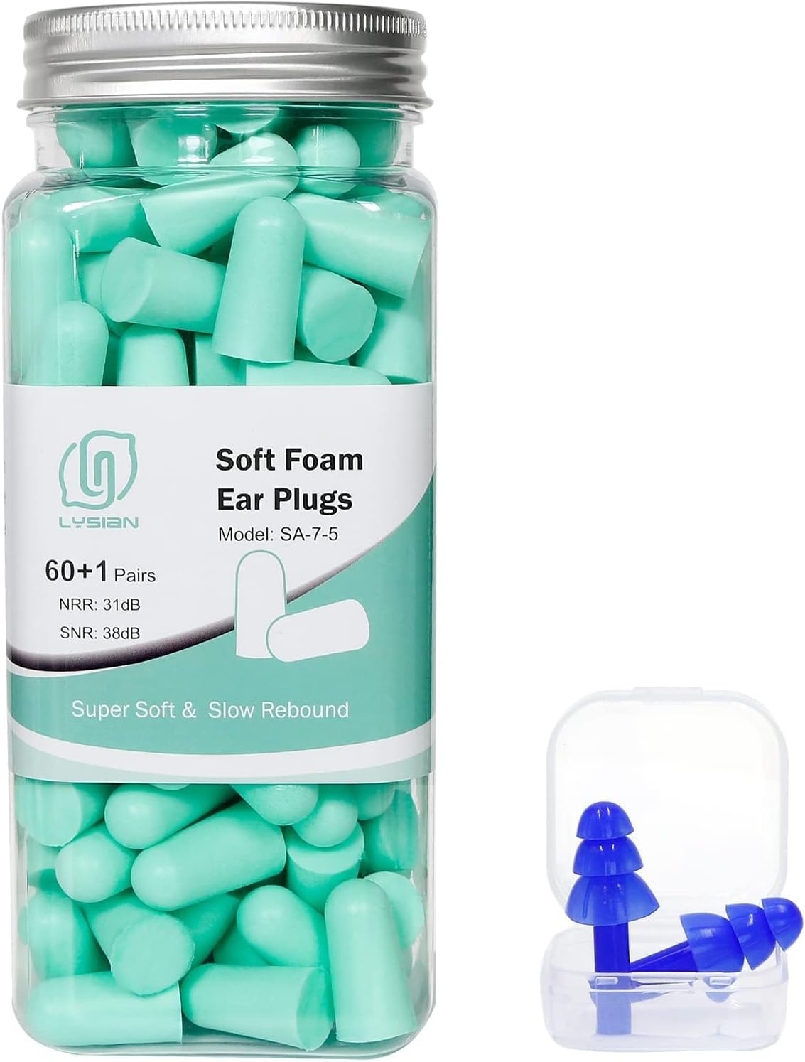 LYSIAN Foam Ear Plugs for Sleep, 60 Pairs, 38dB SNR, Purple