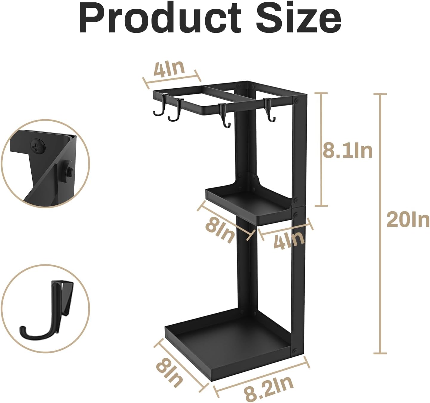 Umbrella Stand, Metal Umbrella Stand Indoor, 20 Inch Umbrella Holder for Entryway, Shelf for use with Small Umbrellas and Bottom Drip Tray for use with