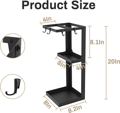 Umbrella Stand, Metal Umbrella Stand Indoor, 20 Inch Umbrella Holder for Entryway, Shelf for use with Small Umbrellas and Bottom Drip Tray for use with