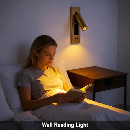 Wall Mounted Reading Light with USB, LED Bedside Reading Light with Switch, Adjustable Recessed Headboard Reading Lights Wall Sconce for Reading, Hardwired Reading Spotlight for Bedroom (Black)