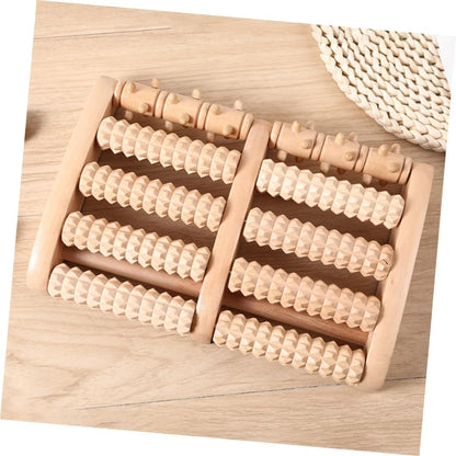 Wooden Dual Foot Massager Roller with Five Row Beads for Feet