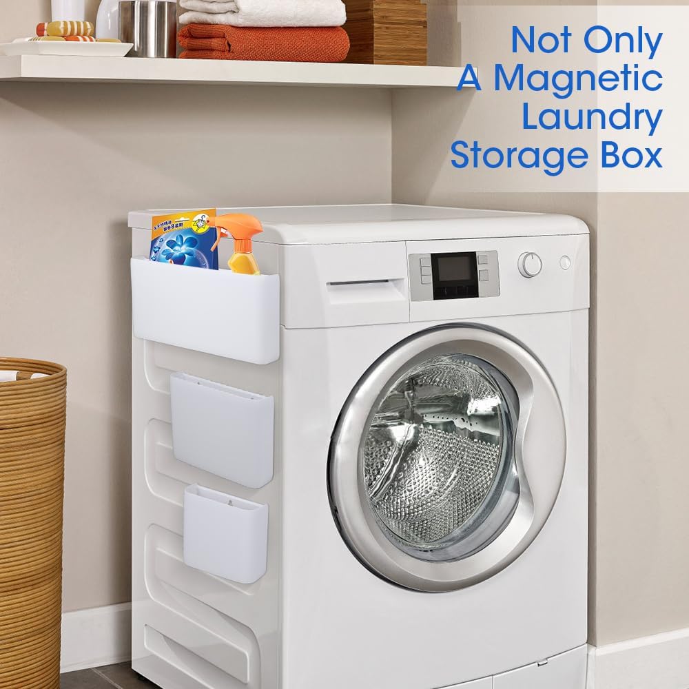 Picowe Magnetic Laundry Storage, Large Lint Holder Bin, Space-Saving Trash Container Hanging on Dryer, Washer or Wall Mount (Gray White)