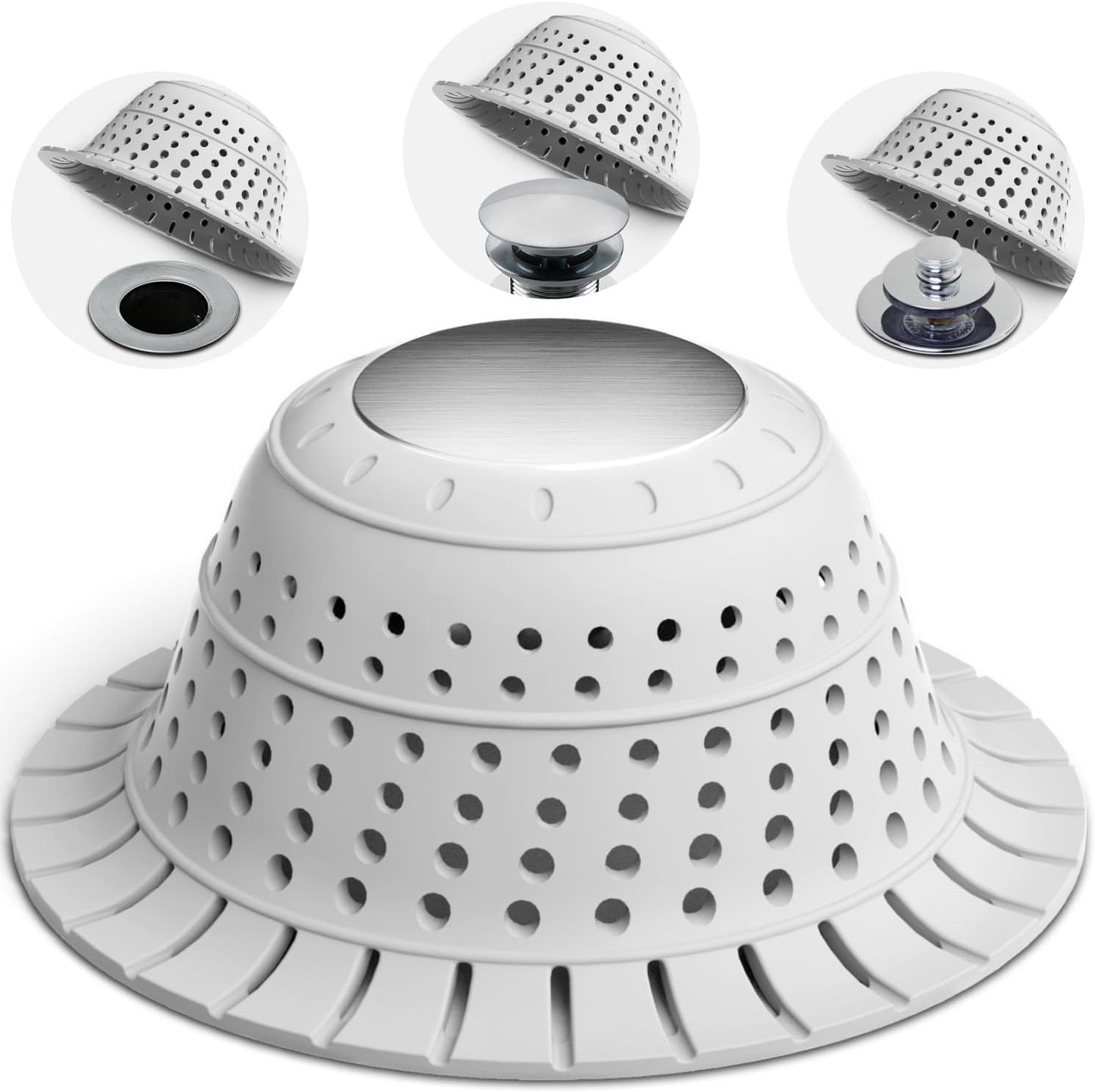 Shower Drain Hair Catcher Bathtub Drain Strainer Sink Drain Protector | Collapsible Pop-Up Drain Hair Catcher, Traps Hair & Prevents Clogs, Easy to Clean, Bathroom Fixture Accessories, Gray
