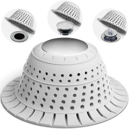 Shower Drain Hair Catcher Bathtub Drain Strainer Sink Drain Protector | Collapsible Pop-Up Drain Hair Catcher, Traps Hair & Prevents Clogs, Easy to Clean, Bathroom Fixture Accessories, Gray