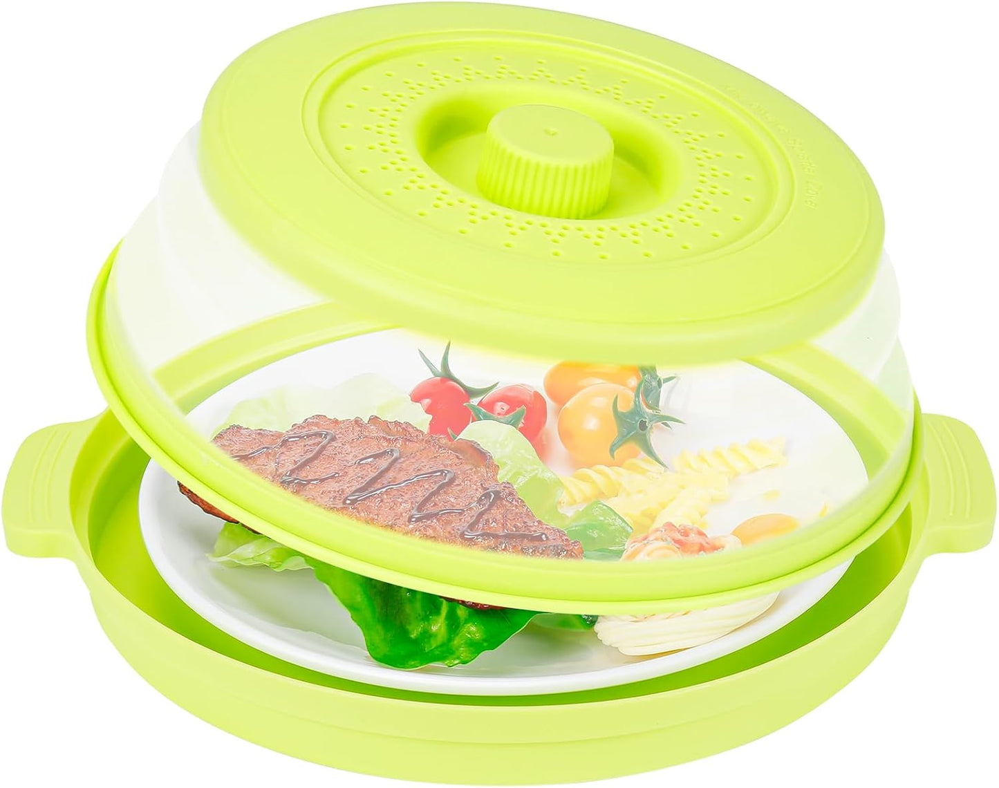 Microwave Splatter Cover for Food with Handle &Heat-Resistant Mat, 10.7" Collapsible Microwave Plate Cover - BPA Free, Dishwasher Safe Food Lid, Multi-Use Colander & Steamer for Meal Prep （Black）