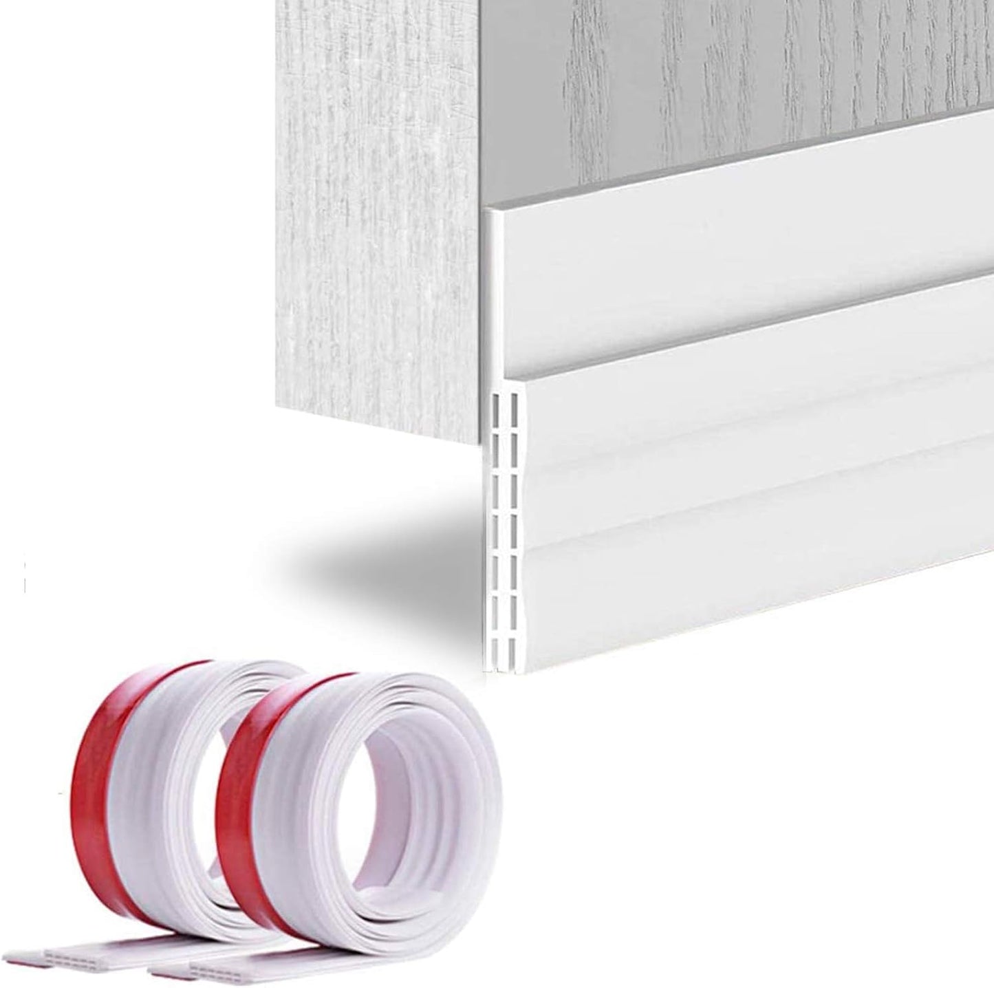 [2Pack Large Door Sweep] Huge Gap Door Draft Stopper, 3-2/5"W x 39" L Door Bottom Seal with Wider Strong Adhesive for Interior/Exterior Doors - Guard Against Drafts, Dust, Noise and Animals-White