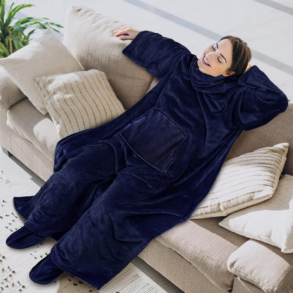PAVILIA Fleece Blanket with Sleeves, Foot Pockets for Women Men Adults, Plush Wearable Blanket Throw Wrap, Warm Snuggle Blanket Robe, Cozy Gift Ideas Wife Mom, Dark Purple