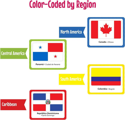 Menique Explore the World Memory Matching Game – Geography Game with 100 Photo Cards, 50 Countries, Flags & Landmarks – Travel Card Game with Educational Booklet, Ages 3+