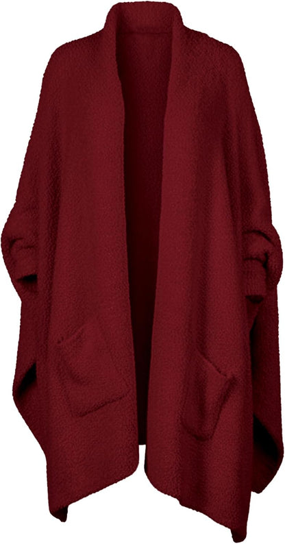 Wearable Blanket Sherpa Poncho Unique Office Work Warm Cozy Shawl TV Throw Blankets, Plush Cape Wrap for Adults