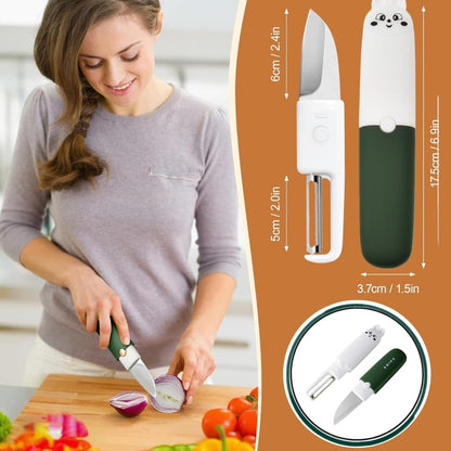 2 in 1 Vegetable Peeler And Knife Set with Safety Cover – Stainless Steel Potato Peeler, Fruit Peeler, Carrot Peeler, Cucumber Slicer – Camping & Travel