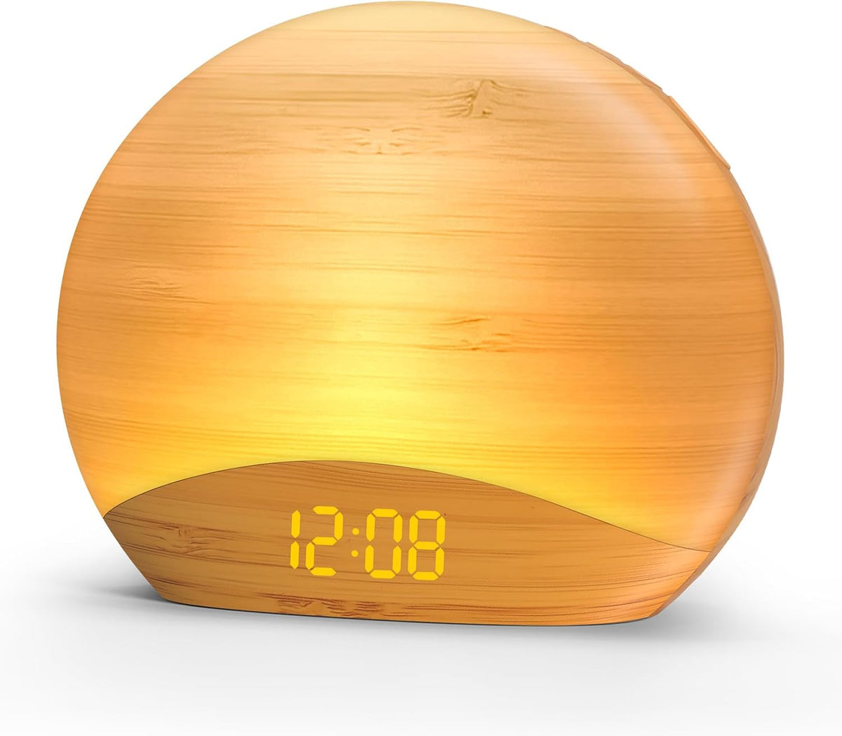 REACHER Wood Grain Sunrise Alarm Clock, Bluetooth Speaker, FM Radio & Light