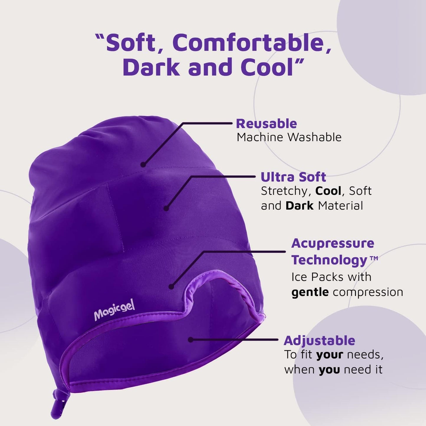 Magic Gel Migraine Ice Head Wrap - Real Migraine & Headache Relief | The Original Headache Cap | Cold, Comfortable, Dark & Cool; Endorsed by Physicians, Loved by Thousands - Purple