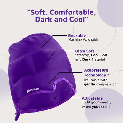 Magic Gel Migraine Ice Head Wrap - Real Migraine & Headache Relief | The Original Headache Cap | Cold, Comfortable, Dark & Cool; Endorsed by Physicians, Loved by Thousands - Purple