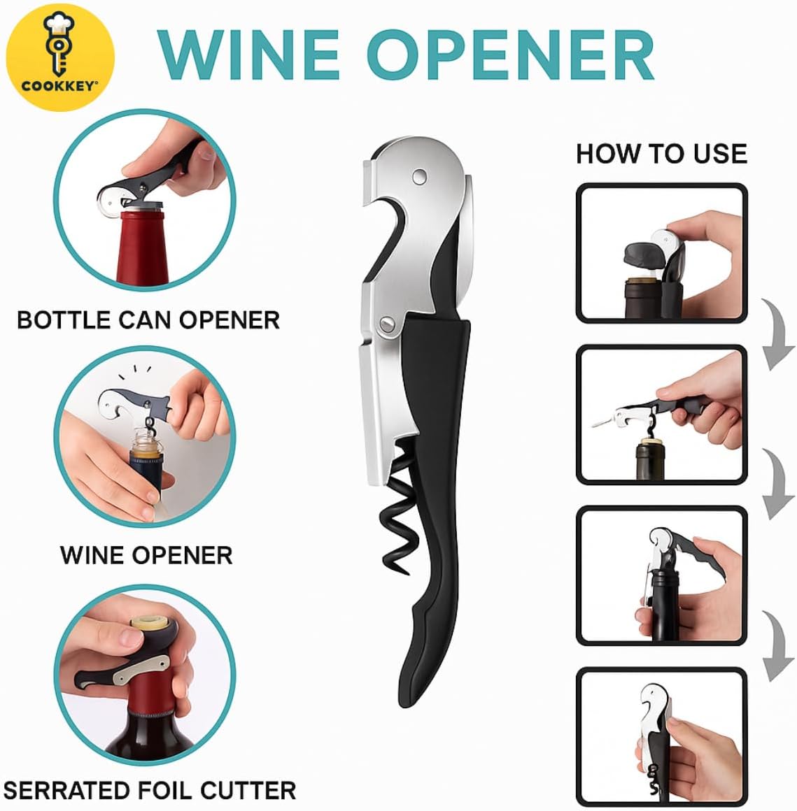 5-in-1 Jar Opener & Bottle Opener Set for Weak Hands – Easy Grip Lid Opener for Seniors and Arthritis, Multi-Function Kitchen Tool with Non-Slip Gripper Pads - COOKKEY