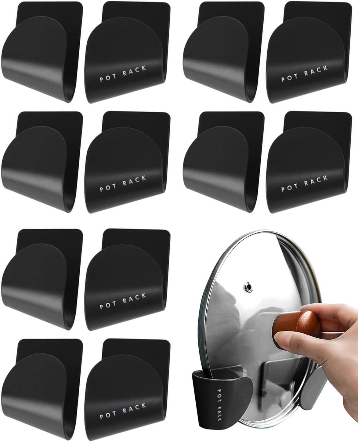 Pot Lid Organizer, 6 Pairs Adjustable Wall Mount & Cabinet Door Holders | Space-Saving Pot & Pan Lid Hangers for Kitchen Wall & Cabinet Storage, Heavy-Duty Self-Adhesive Racks Rack Accessories