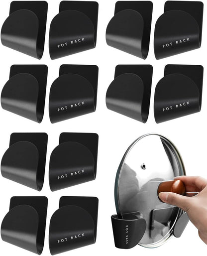 Pot Lid Organizer, 6 Pairs Adjustable Wall Mount & Cabinet Door Holders | Space-Saving Pot & Pan Lid Hangers for Kitchen Wall & Cabinet Storage, Heavy-Duty Self-Adhesive Racks Rack Accessories