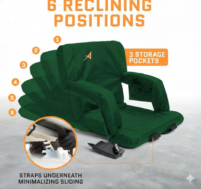 Heated Stadium Seats for Bleachers with Back Support – USB Battery Included - Upgraded 3 Levels of Heat - Foldable Chair - Cushioned, 4 Pockets for Snacks, Cup Holder - for Camping, Games & Sports