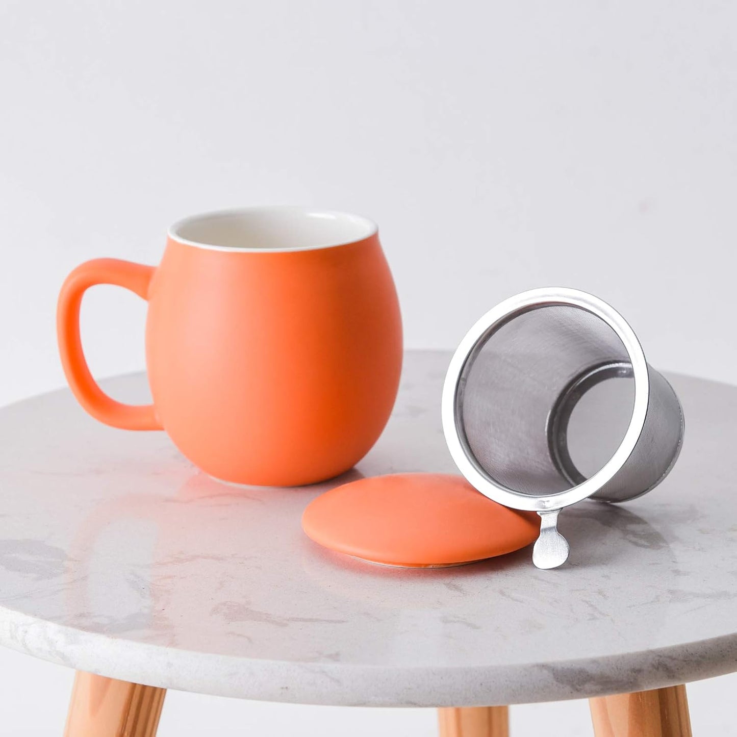 Yundu 12 OZ Matte Purple Ceramics Teacup with Infuser and Lid, Mug with Lid for Steeping - Stainless Steel Infuser for Loose Leaf Tea, Home Office Gift for Tea Lovers